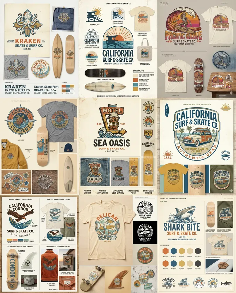 Vintage Surf And Skate Logo Systems