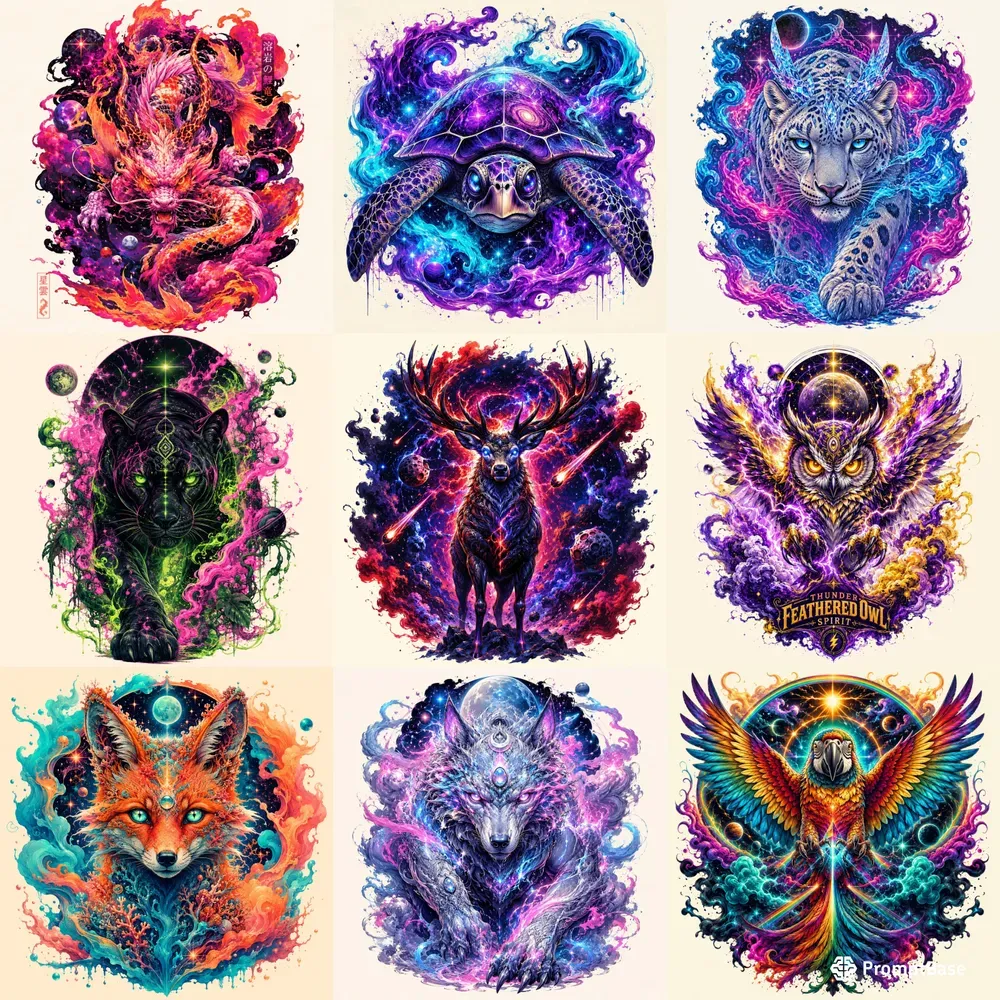 Cosmic Neon Animal Dreamscape Designs