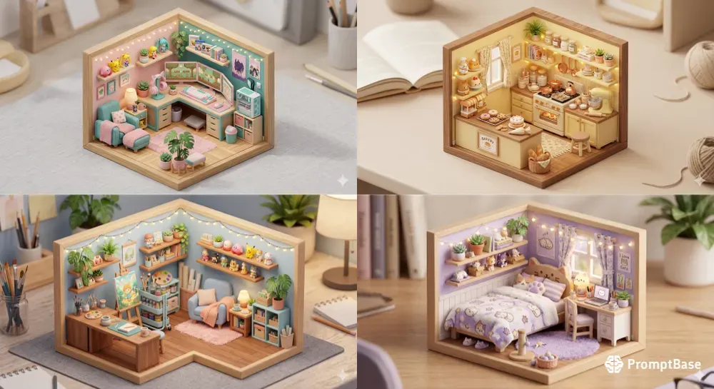 Kawaii 3D Isometric Miniature Rooms