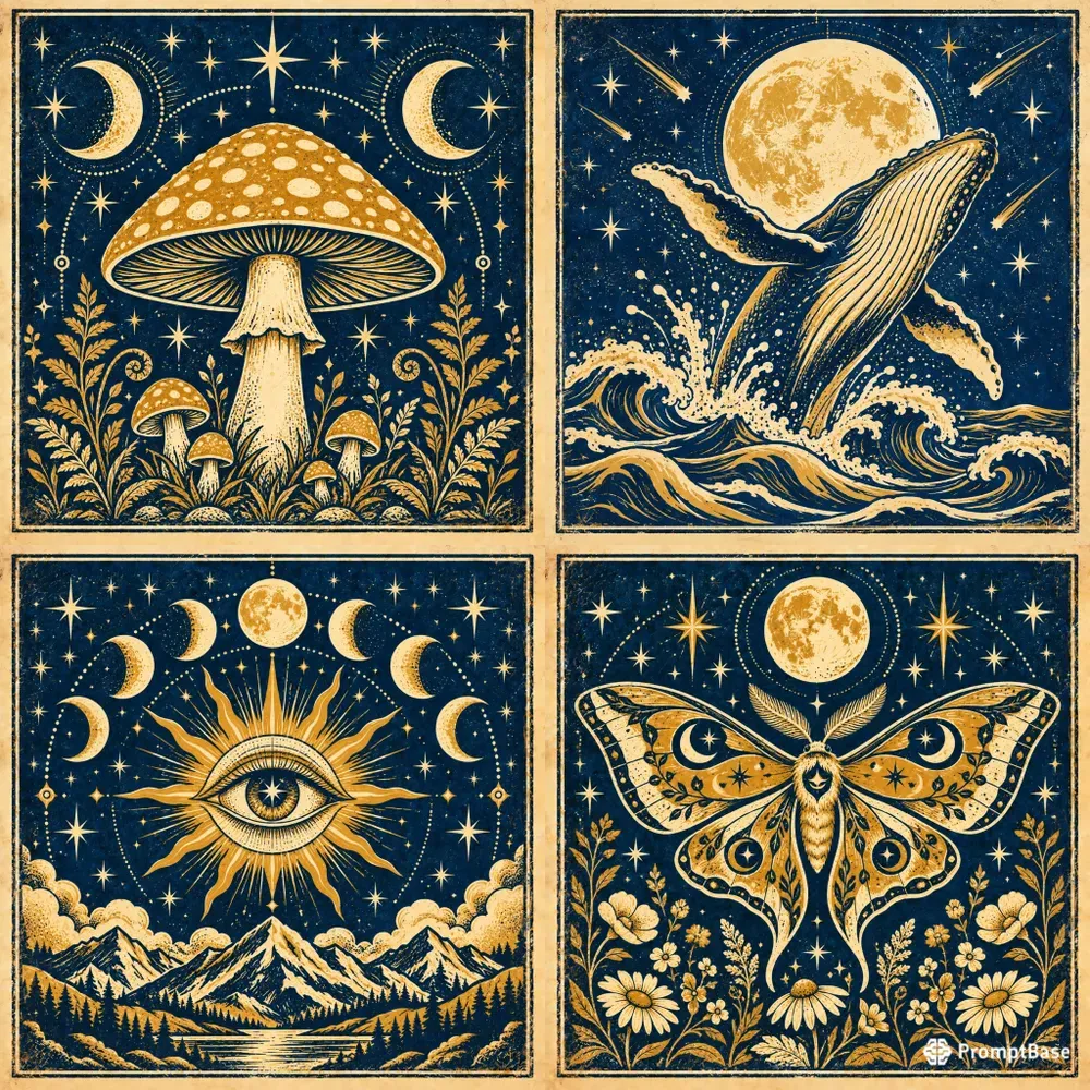 Retro Cosmic Folk Art Prints