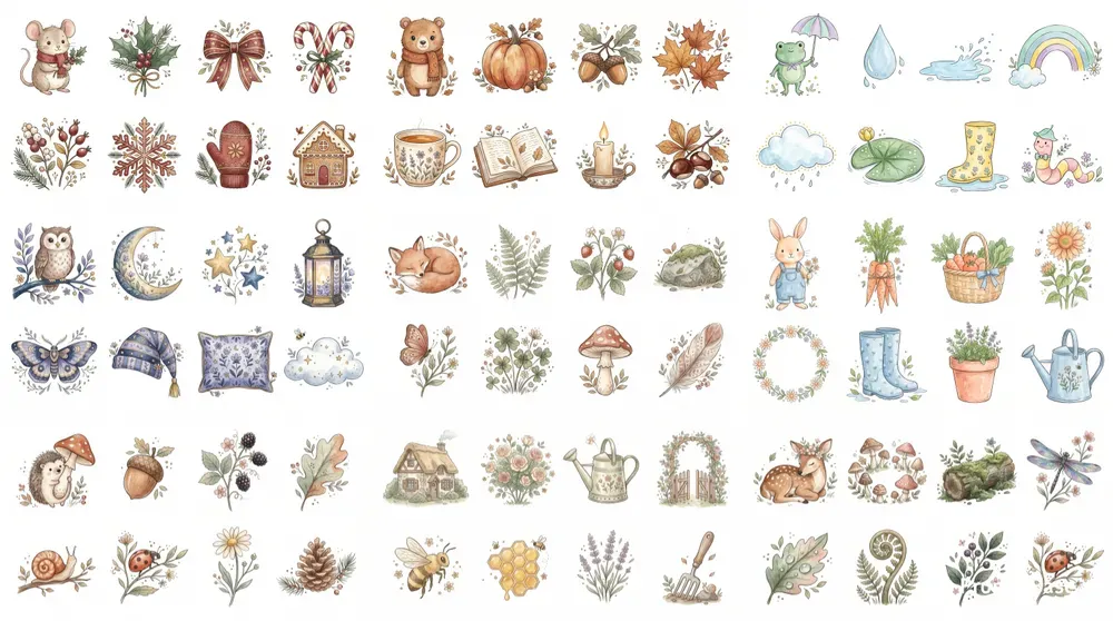 Cute Cottagecore Animal Clipart Sheets