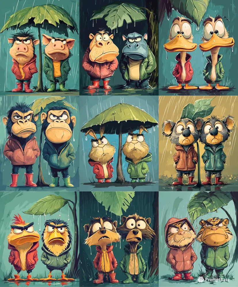 Cozy Animal Illustrations In The Rain
