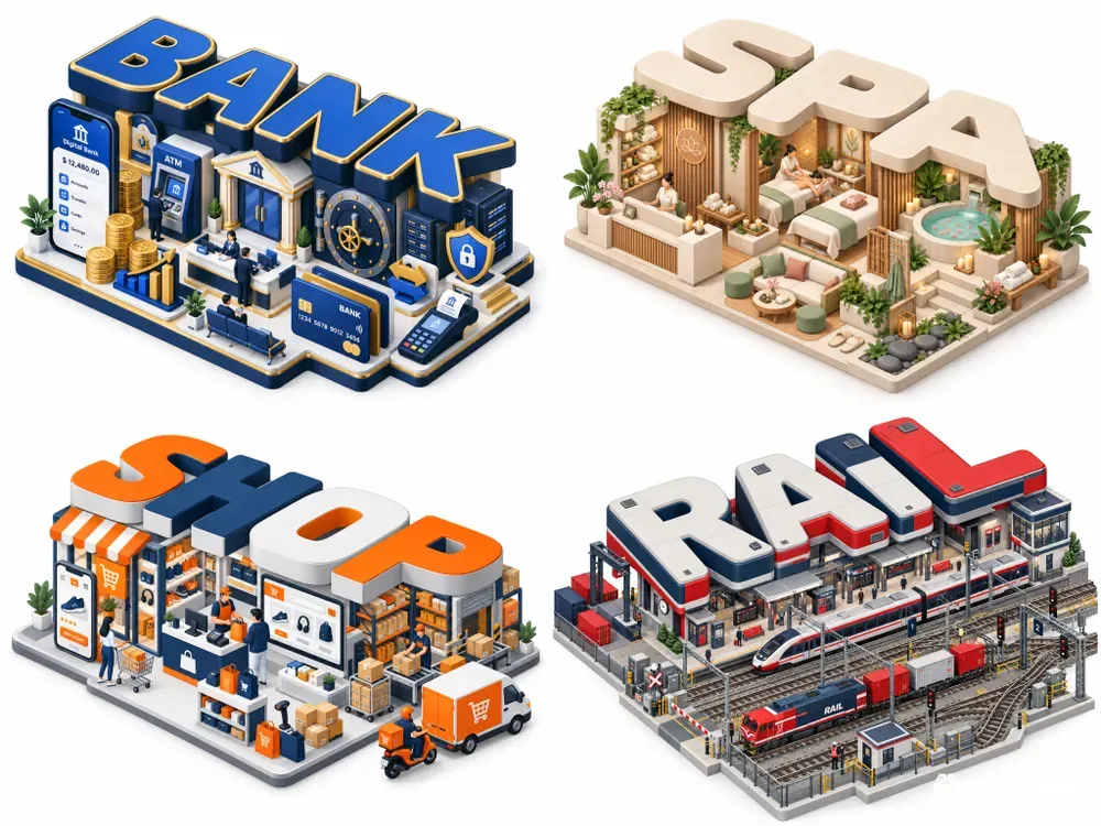 3D Isometric Typography Dioramas