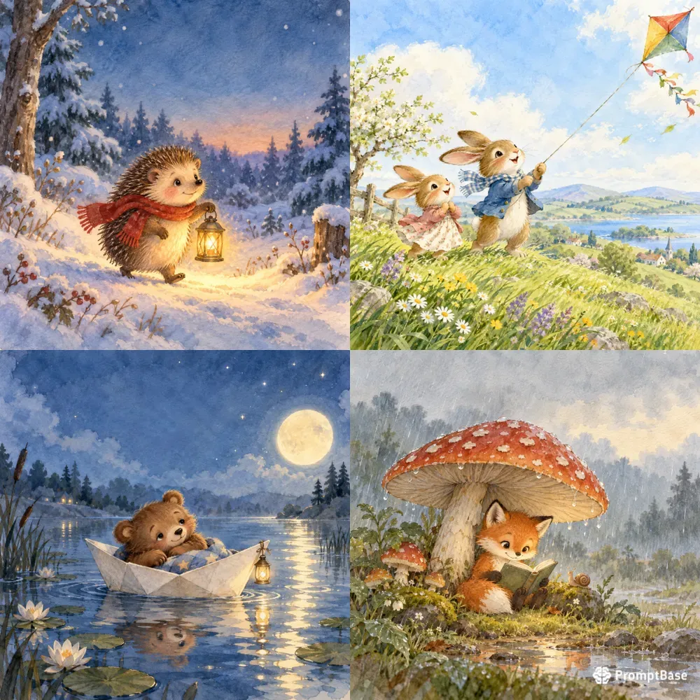 Watercolor Animal Storybook Scenes