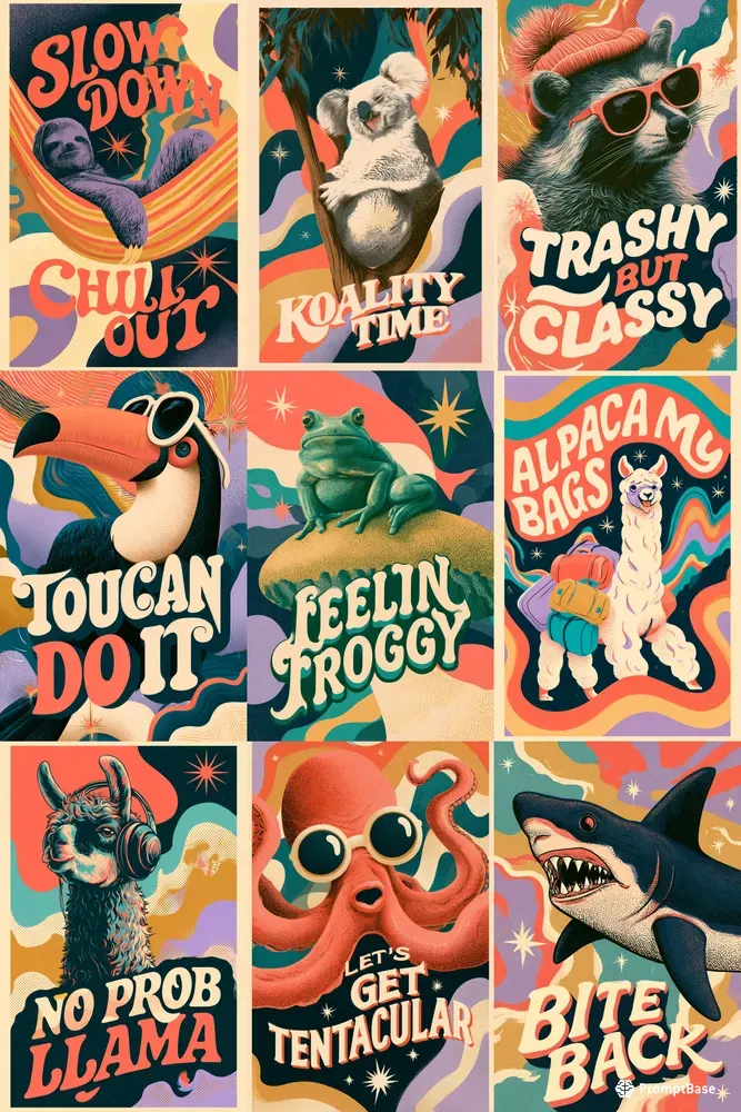 Cheeky Animal Retro Posters