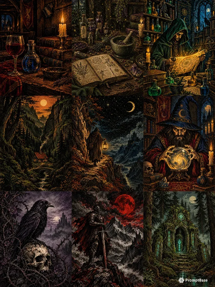 Dark Fantasy Vintage Woodcut Ink Art