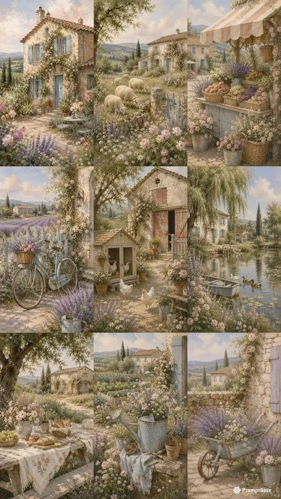 French Shabby Chic Farm Paintings