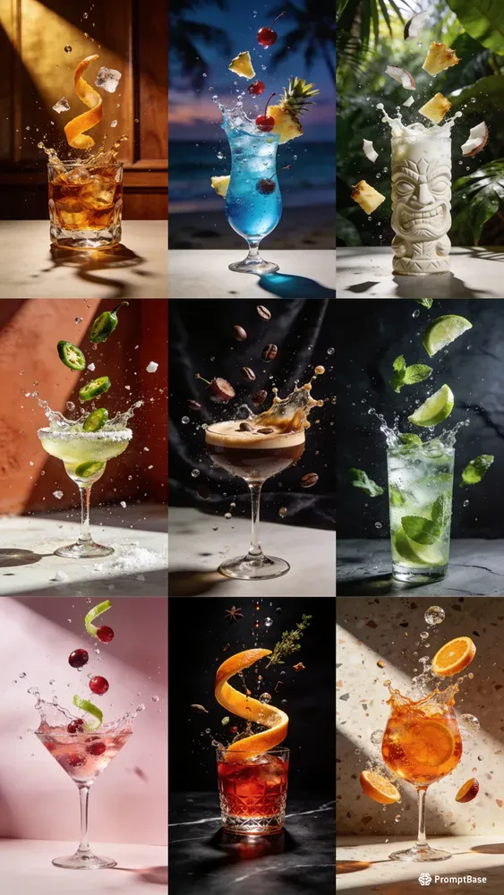 Cinematic Floating Cocktail Photography