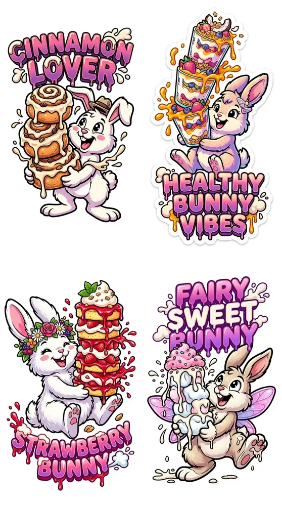 Bunny Food Cartoon Sticker Templates