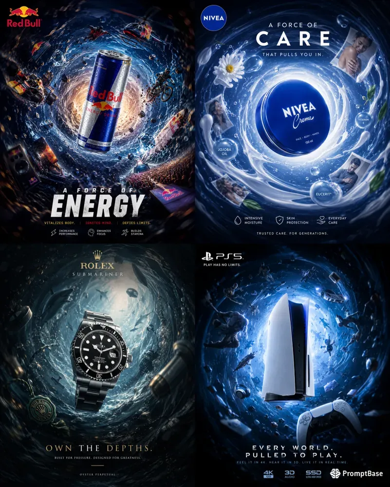 Gravity Effect Product Advertising Posters