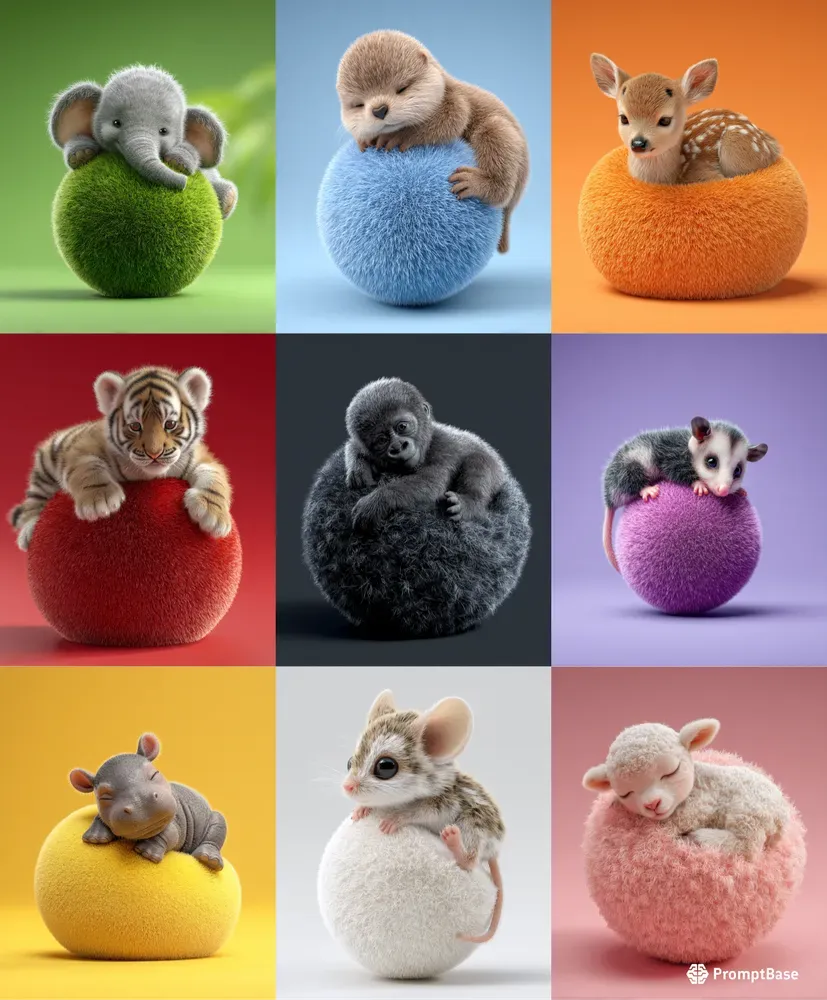 Adorable Animals On Ball 3D Design