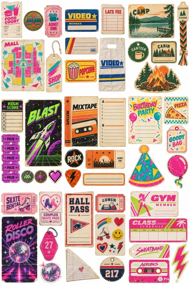 80s Junk Journal Ephemera Sheets