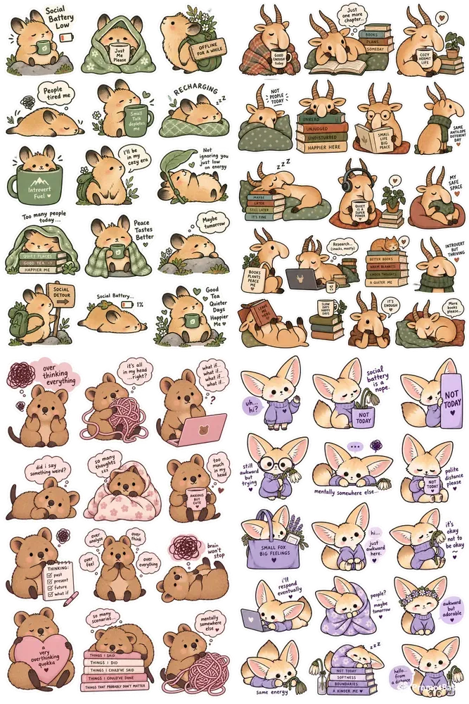 Introvert Mood Animal Sticker Sheets