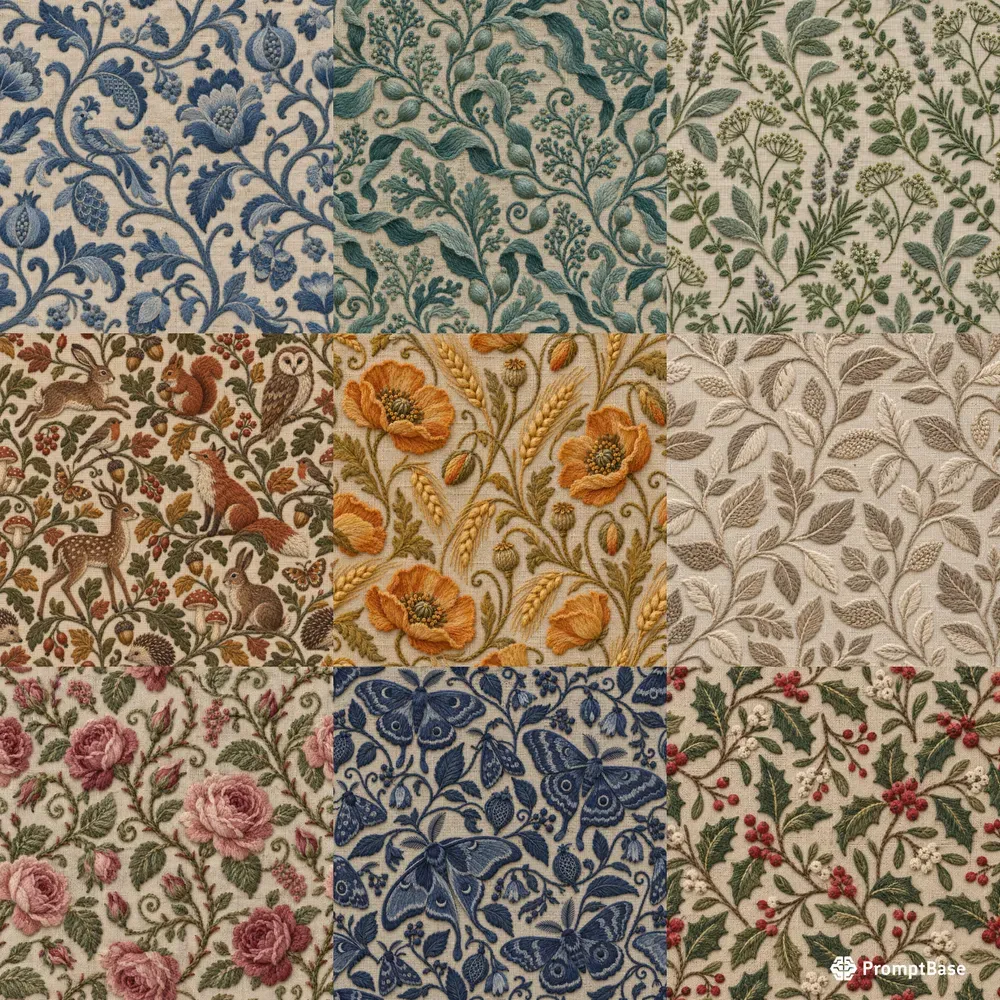 Crewel Embroidery Seamless Tiles
