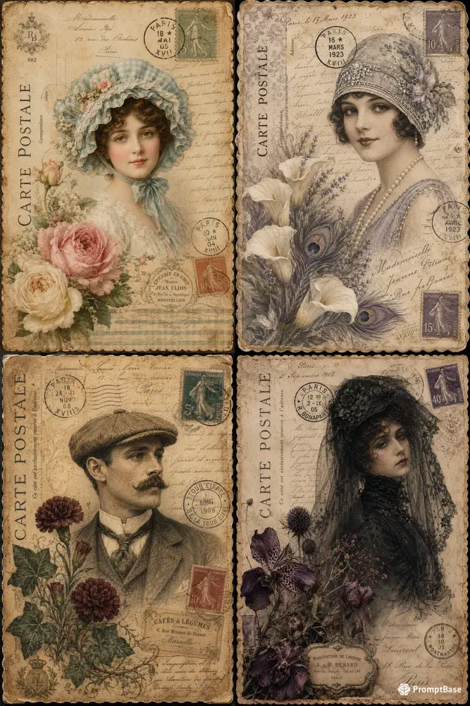 Vintage Ephemera Postcard Collages
