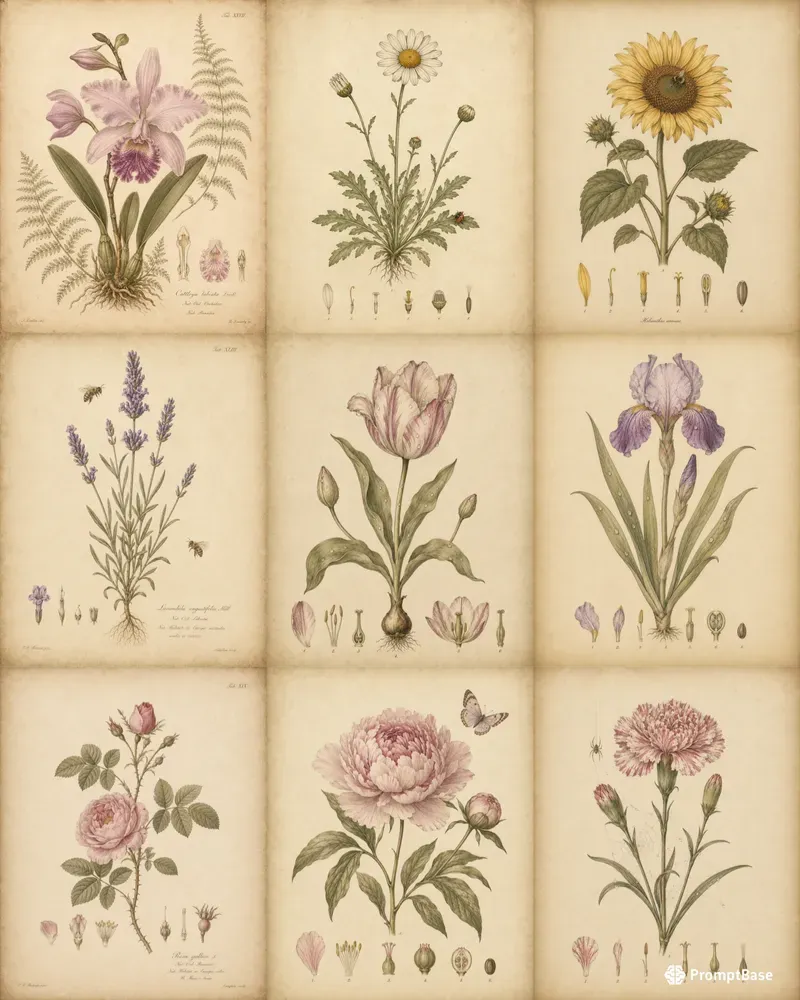 Old World Botanical Print Style
