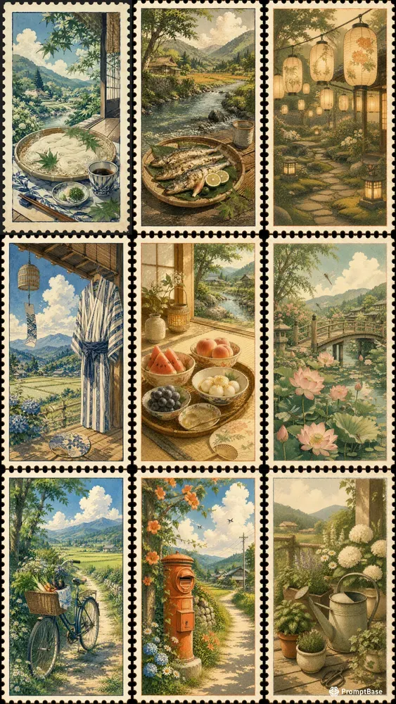 Japanese Countryside Summer Art Stamps