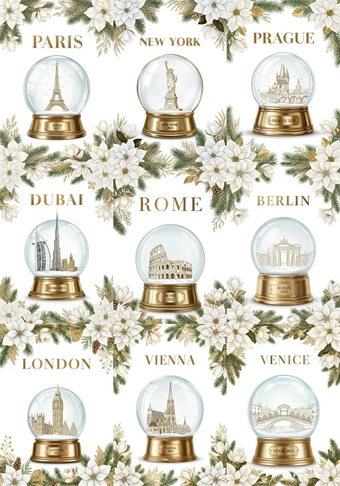 Golden Christmas Globe Travel Posters
