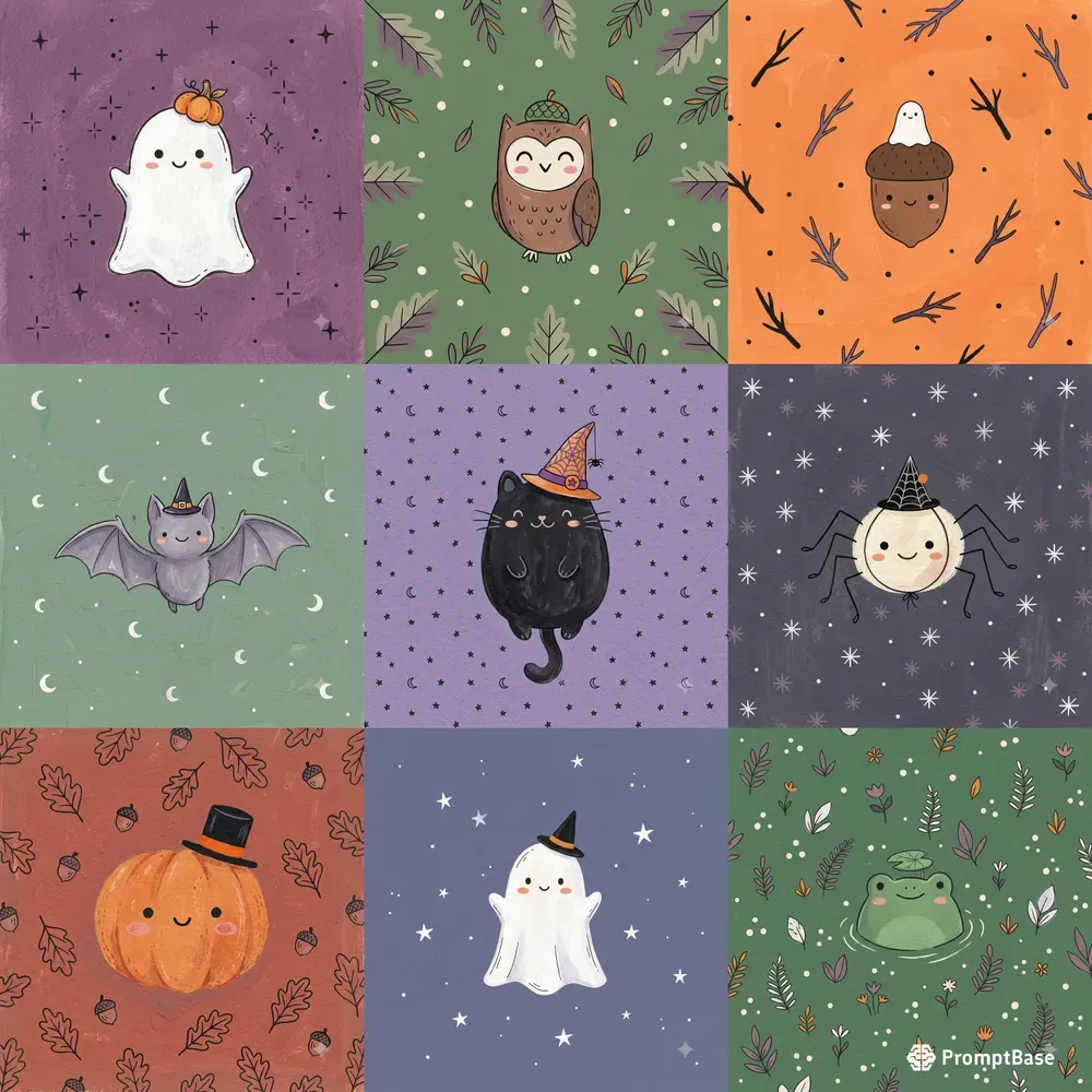 Cute Gouache Halloween Characters