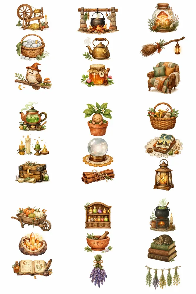 Cozy Witch Cottage Clipart Designs