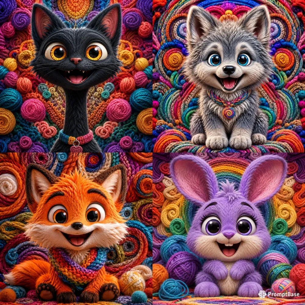 Whimsical Yarn Animal Portraits