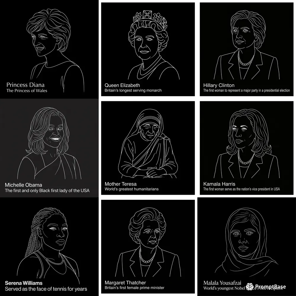 Famous Women In Minimalist Line Art