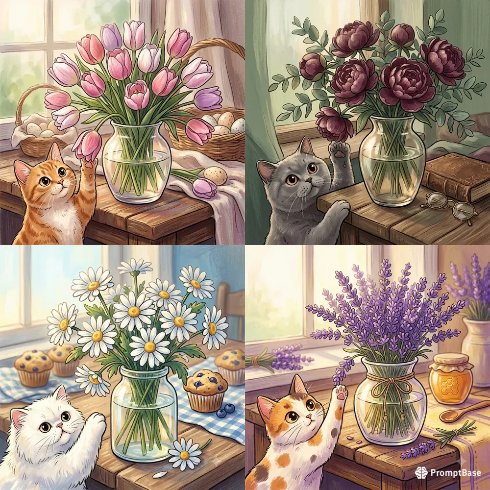 Cottagecore Cat Painter Flowers