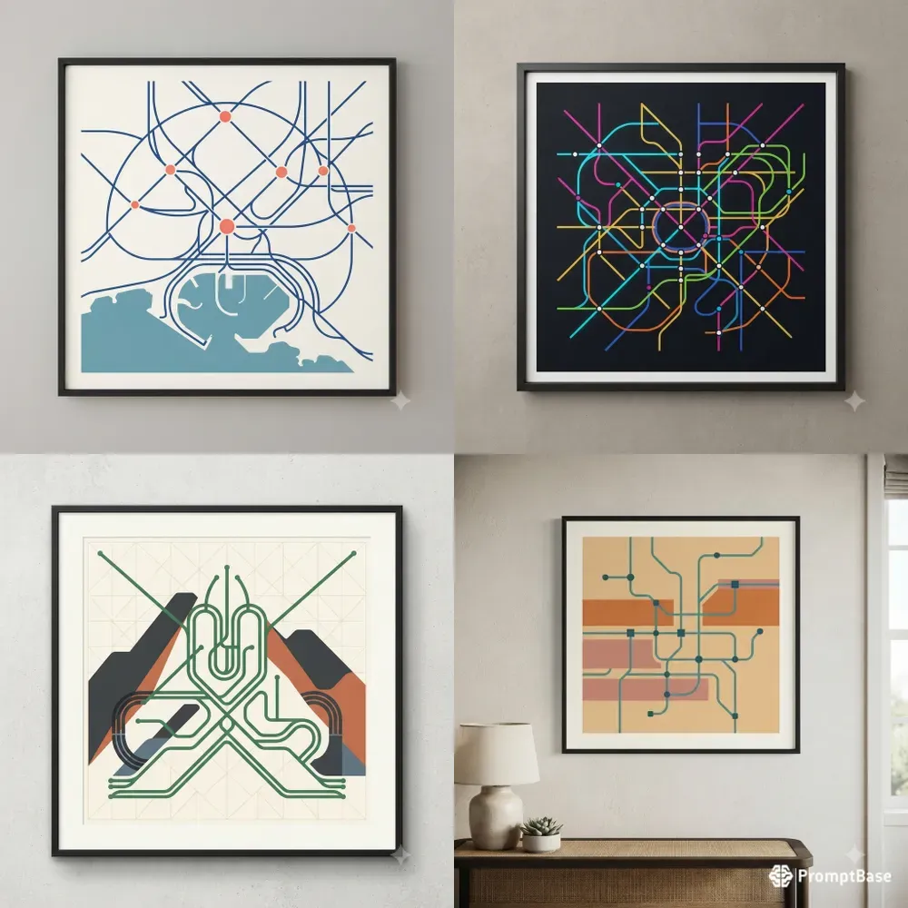Abstract Transit Map Wall Poster Systems