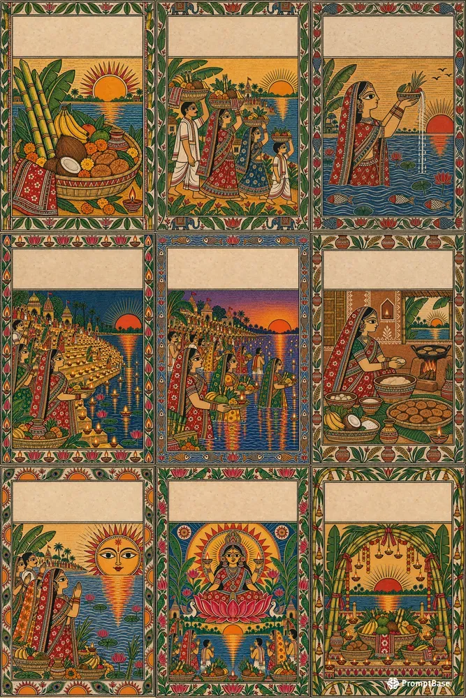 Chhath Puja Madhubani Folk Art