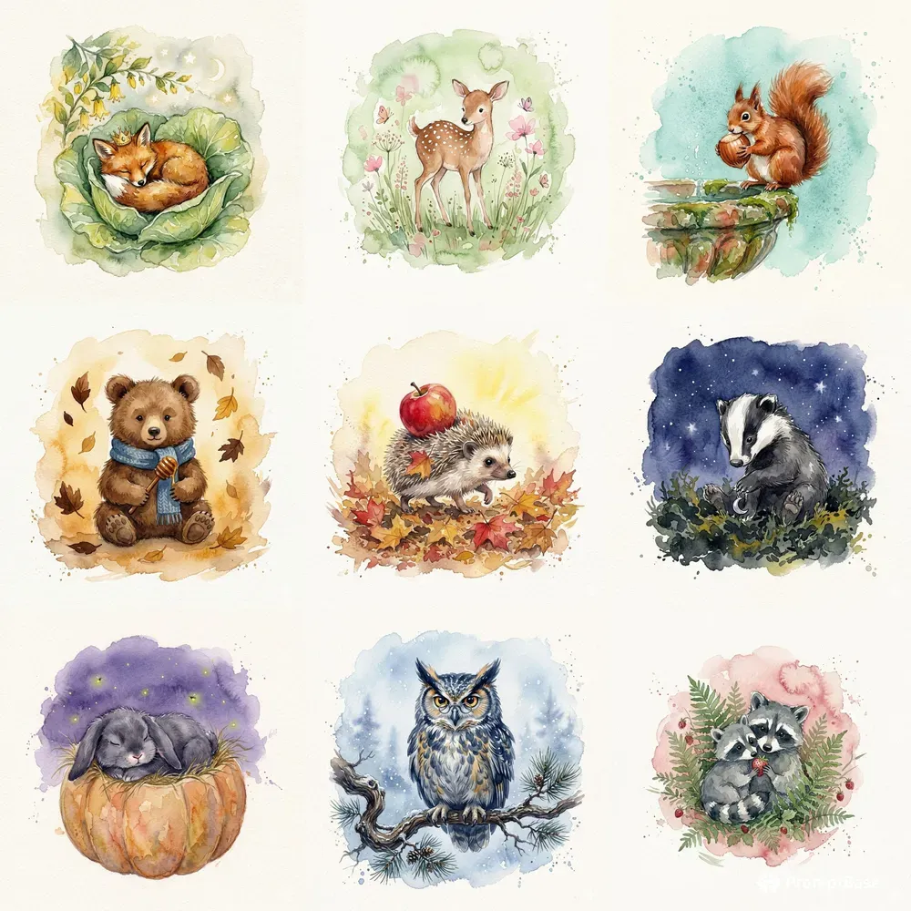 Fairy Tale Forest Watercolor Animals