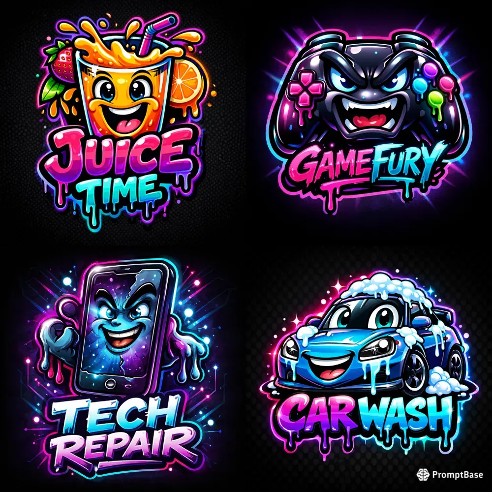 Neon Dripping Mascot Logos