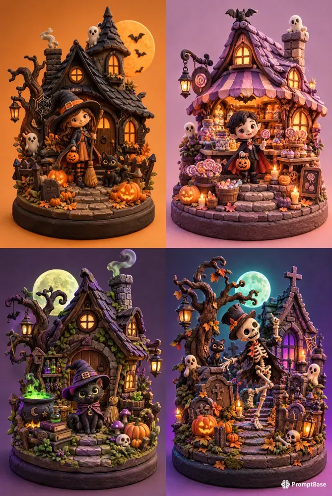 3D Claymorphic Halloween Dioramas