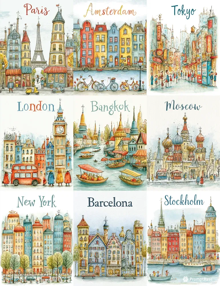 Cute Cityscape Travel Posters