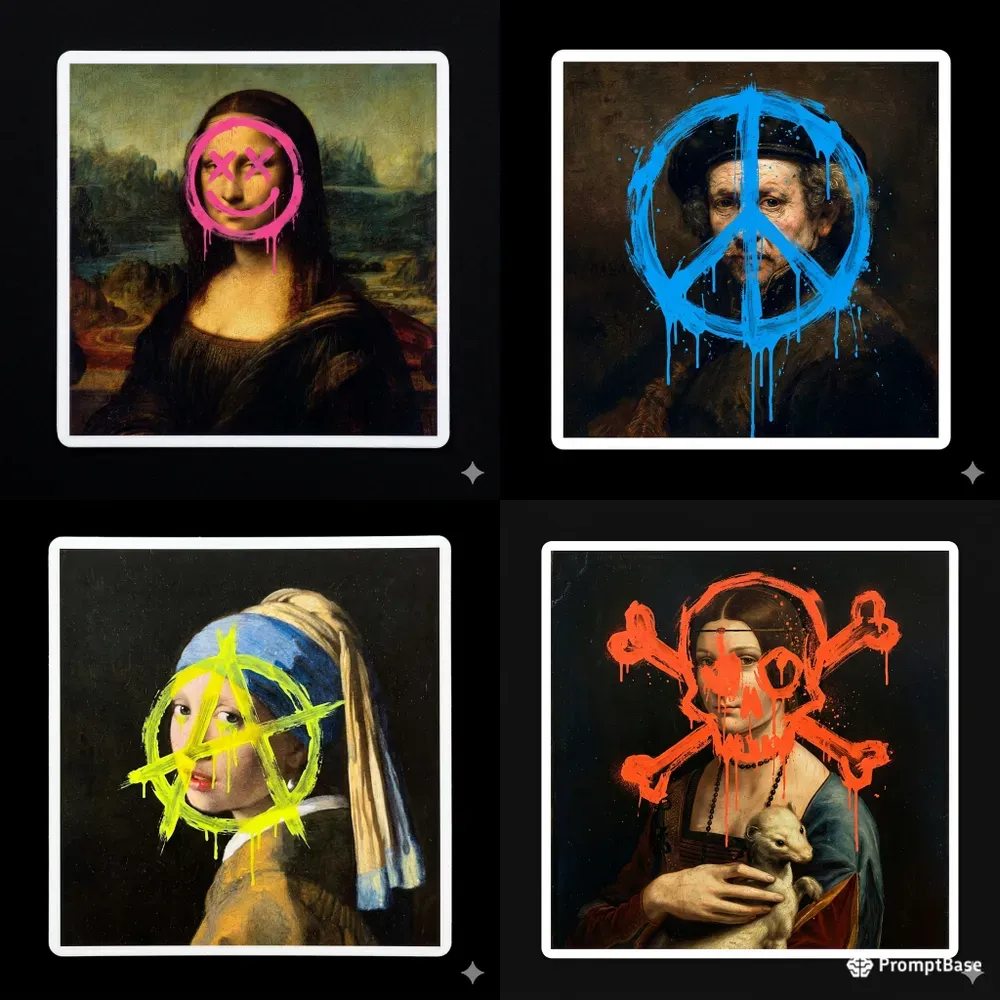 Famous Defaced Oil Painting Stickers