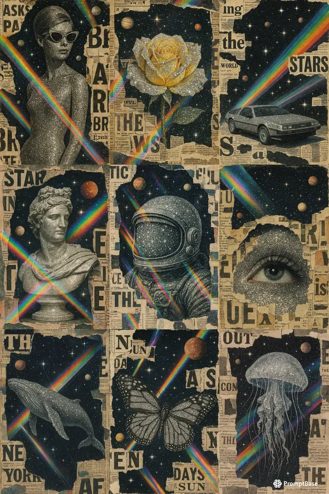 Celestial Glitter Collage Art