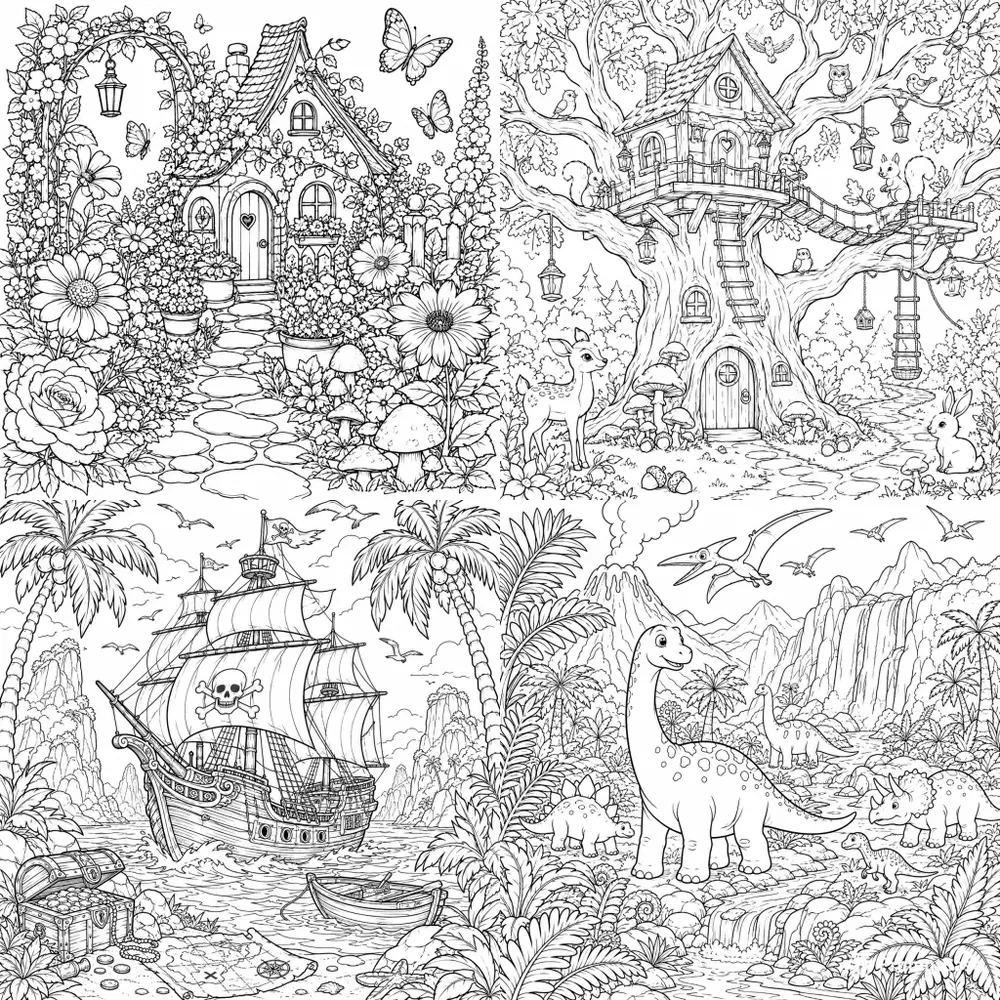 Whimsical Coloring Page Scenes