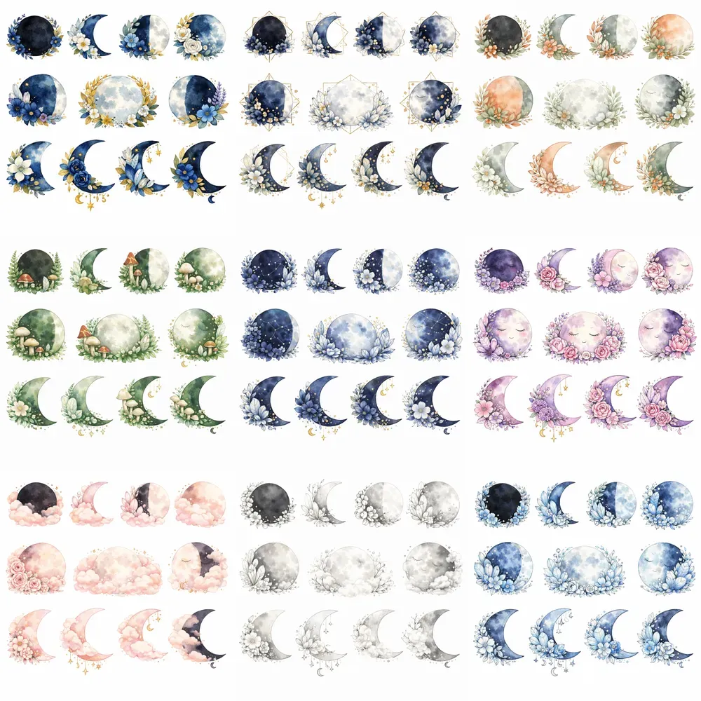 Watercolor Moon Phase Clipart Sets