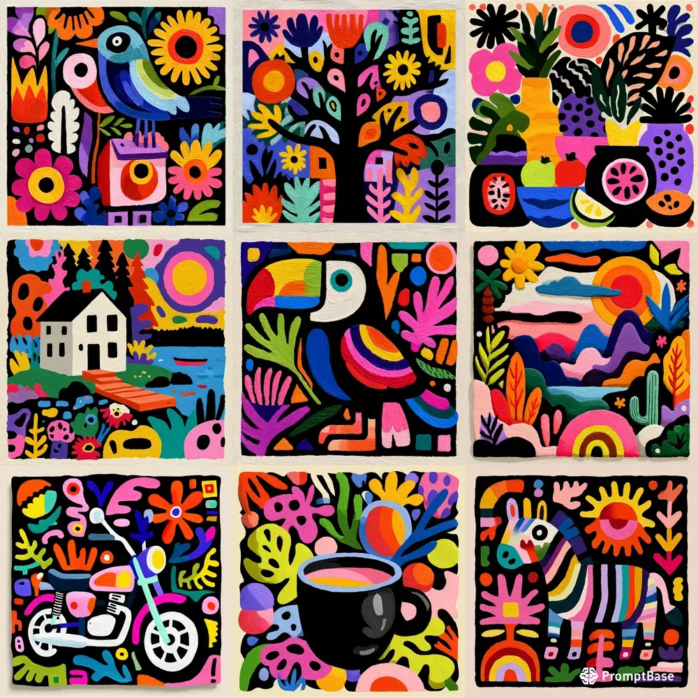 Gouache Folk Art Bold Vibrant