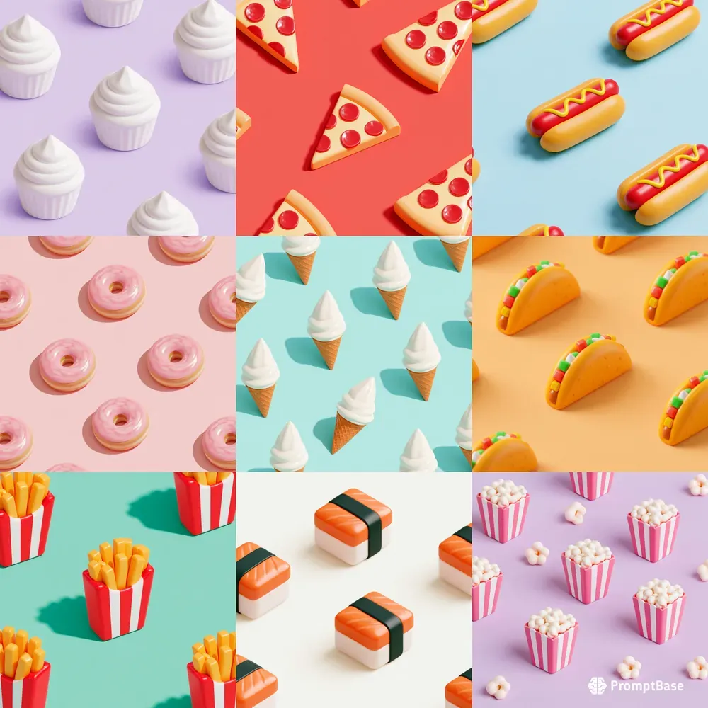 Cute Isometric Food Emoji Patterns