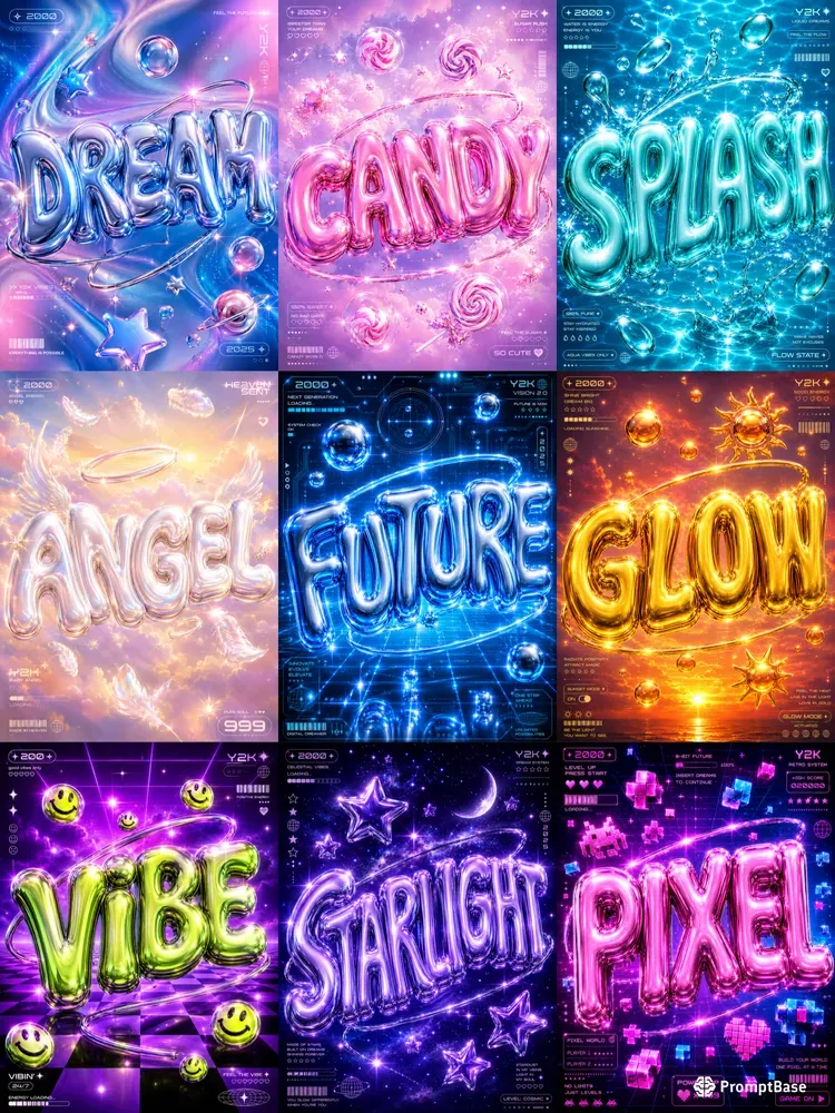 Chrome Bubble 3D Typography Posters