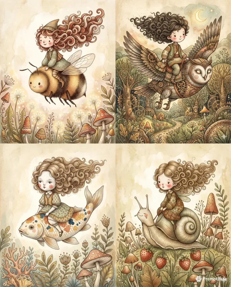 Whimsical Folk Storybook Illustrations