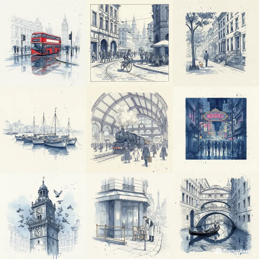 Fineliner Ink Bluewash Sketches