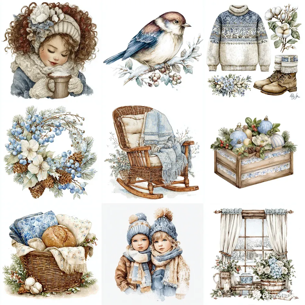 Viral Winter Vintage Watercolor Cliparts