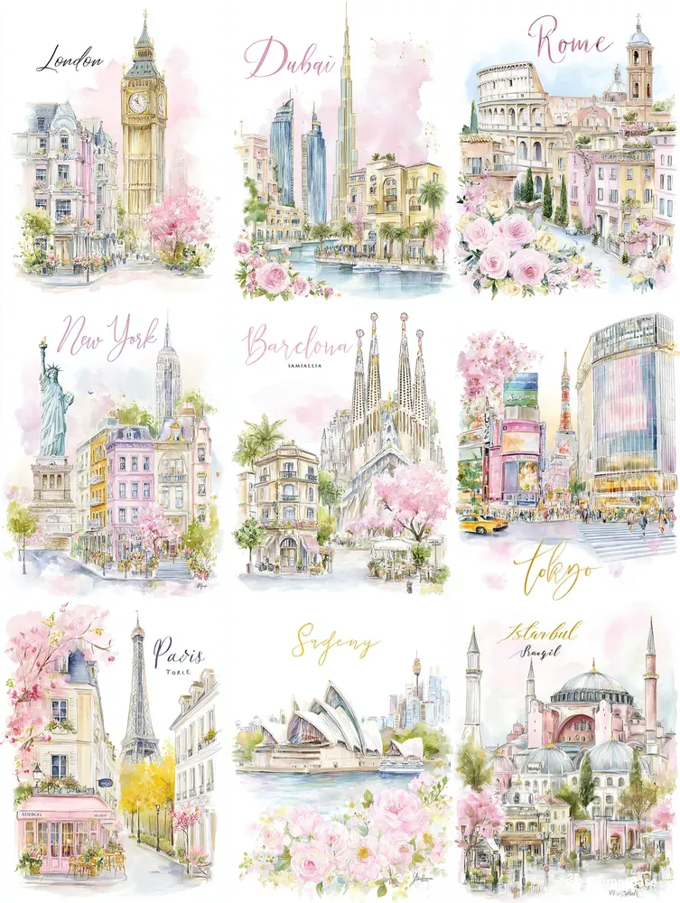 Viral Travel City Poster Illustrations