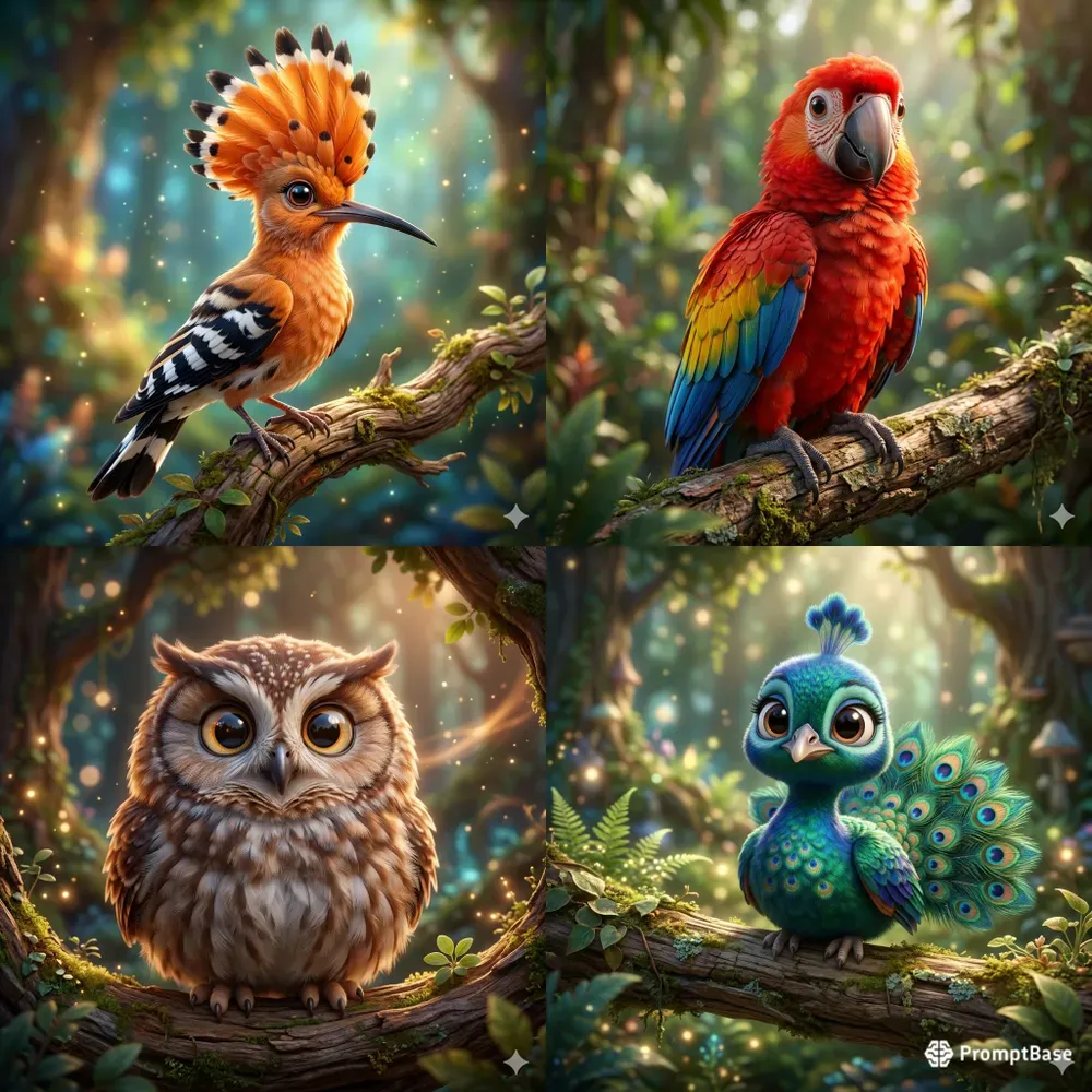3D Pixar Style Cute Bird Characters 4K