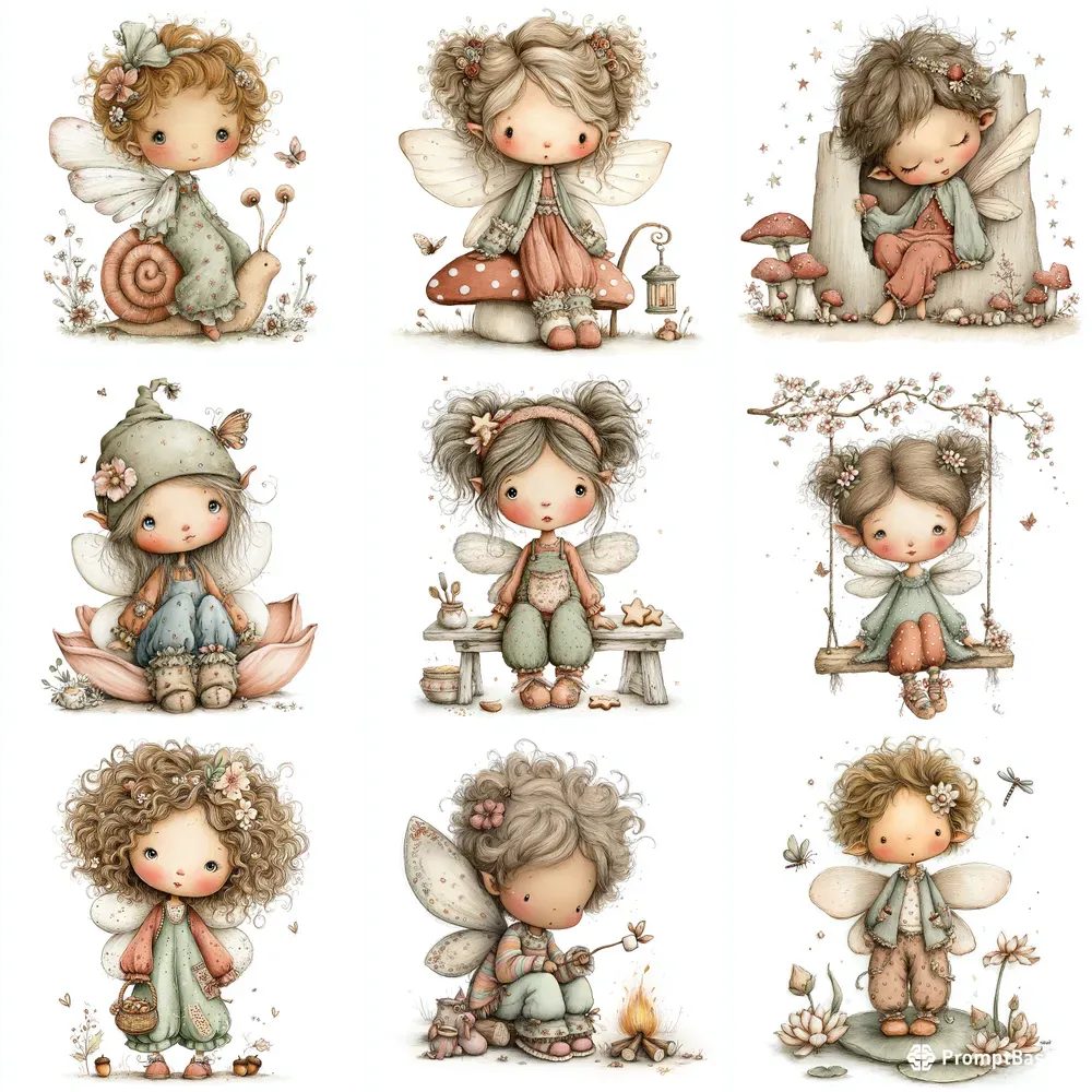 Cute Fairy Kid Characters Tshirt Cliparts