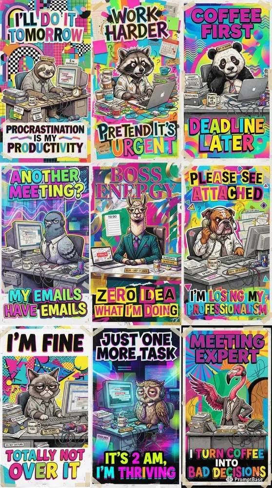 Ironic Office Animal Zine Posters