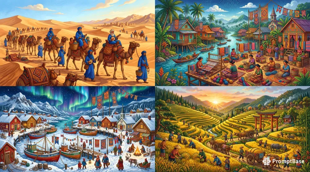Vibrant Folk Art Scenes