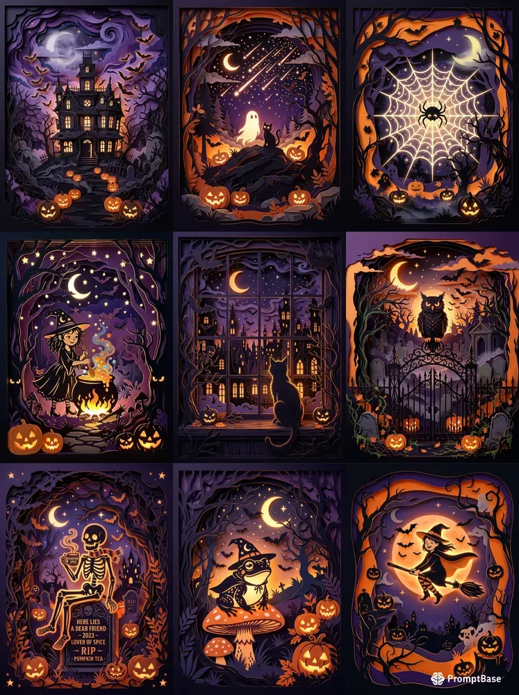 Spooky Halloween Papercut Art Posters