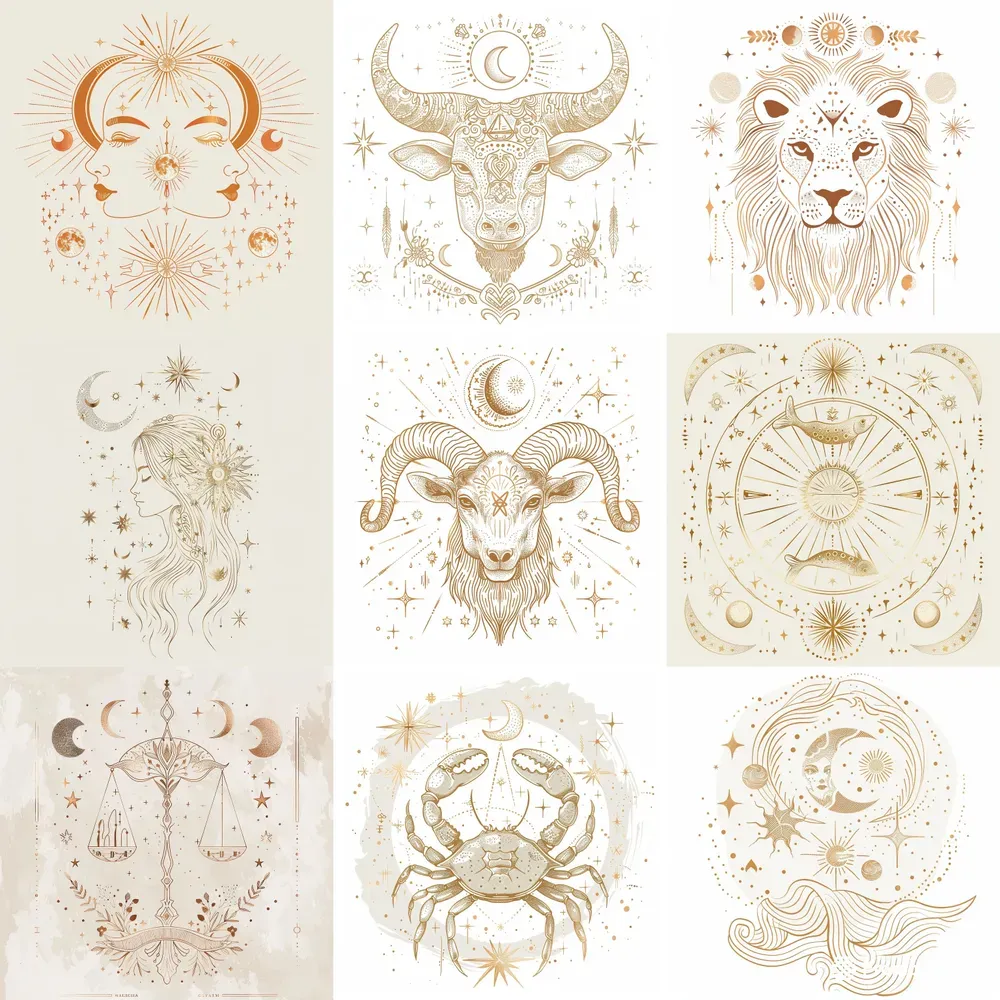 Boho Zodiac Symbol Illustrations